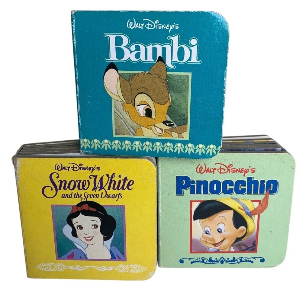 Vintage 1999 Disney Book Block Board Books Bambi Snow White Pinocchio Set of 3